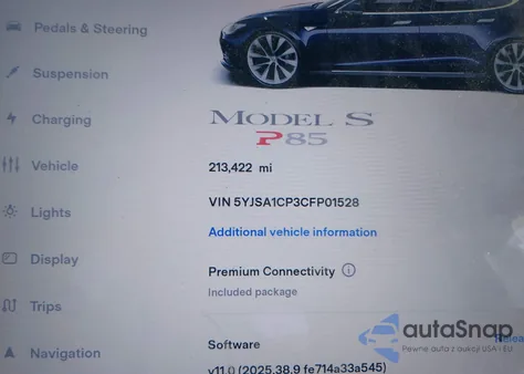 2012 Tesla Model S Performance/Signature Performance из США, поврежденный, VIN 5YJSA1CP3CFP01528